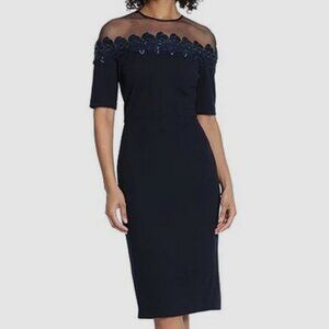 Maggy London Navy Blue Lace Midi Dress